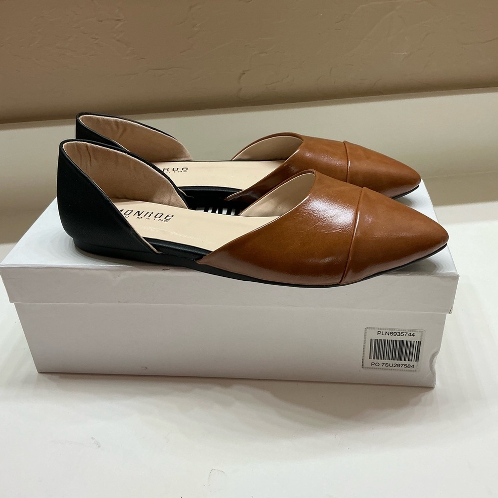 Brown and Black Flats with Pointed Toe and Side Cutout